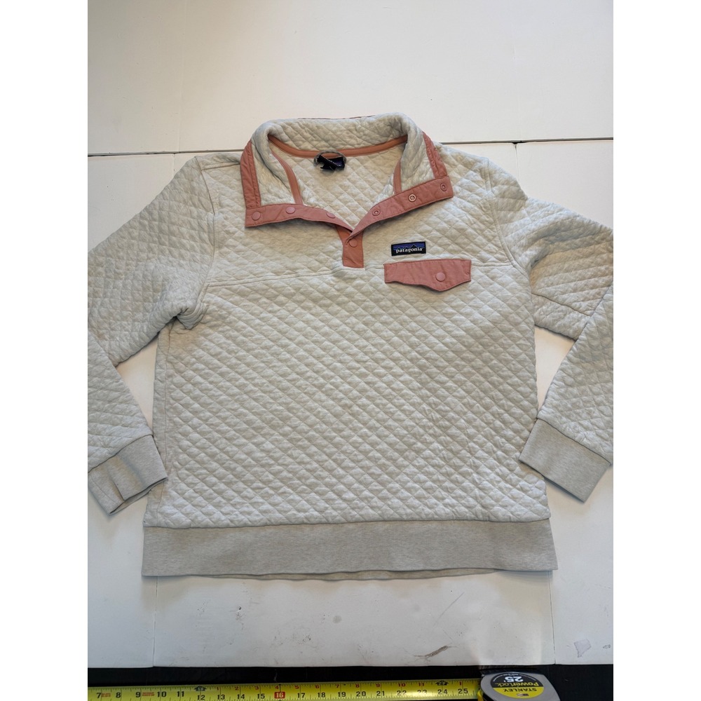 Patagonia Women Gray Pink Organic Cotton Quilt Snap-T Pullover Fleece Large